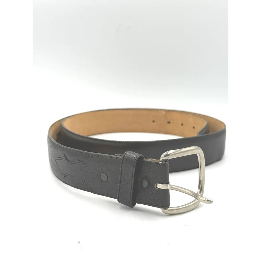 Larry Mahans Leather Belt Men 46 XXL VTG Black Western Stitched Made in USA 7927